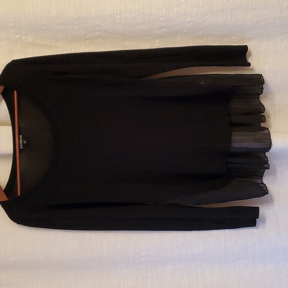 EXPRESS Long Sleeve Sweater Sheer Pleated on Half of Back Black Medium - Picture 4 of 8
